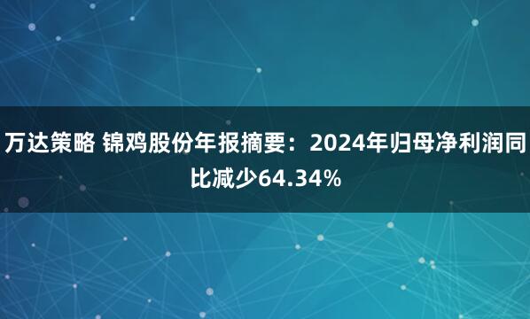 万达策略 锦鸡股份年报摘要：2024年归母净利润同比减少64.34%