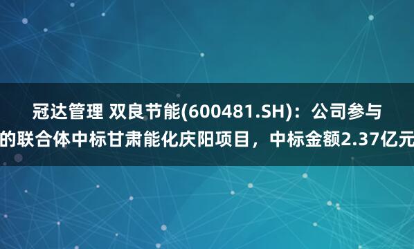 冠达管理 双良节能(600481.SH)：公司参与的联合体中标甘肃能化庆阳项目，中标金额2.37亿元
